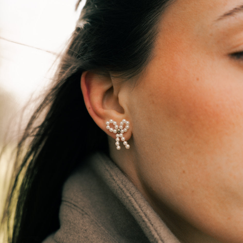 Cute pearl bow - OORBEL